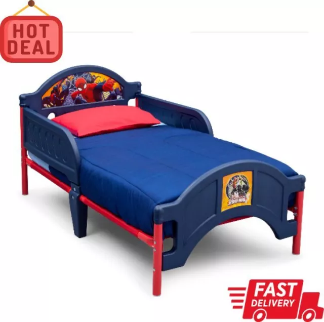 Spider-Man Toddler Bed Sturdy Frame, Safety Rails Blue Easy Assembly