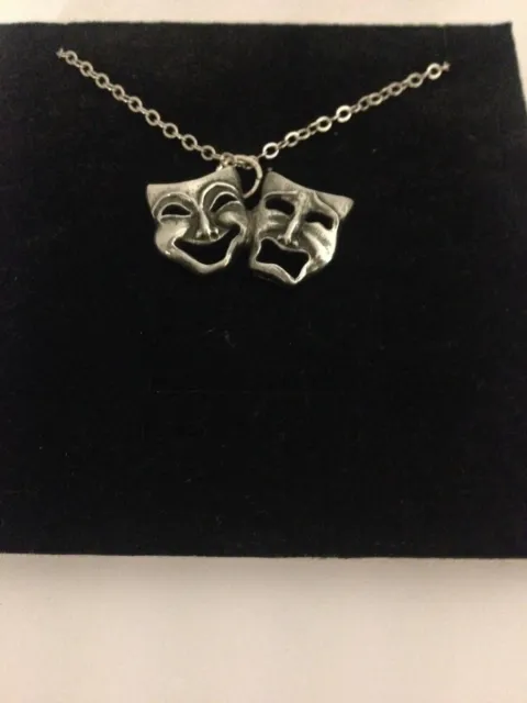Comedy & Tragedy R139 English Pewter on a Silver Platinum Plated Necklace 18"