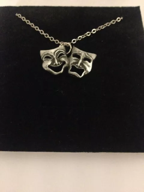 Comedy & Tragedy R139 English Pewter on a Silver Platinum Plated Necklace 18" Comedy & Tragedy R139 English Pewter on a Silver Platinum Plated Necklace 18"