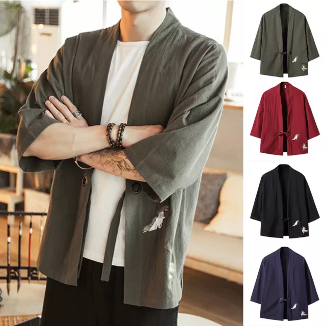 Mens Casual Thin Kimono Cardigan Jacket Haori Loose  Man Yukata Oversized Coat