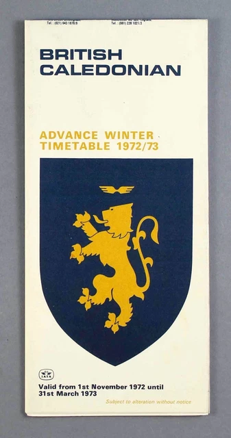 British Caledonian Advance Airline Timetable Winter 1972/73 Bcal