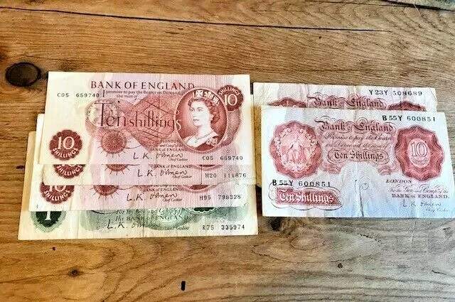 English Banknotes 1955 - 1962 O' Brien 1962 - 1966 Hollom £1 and 10Shillings Mix 3