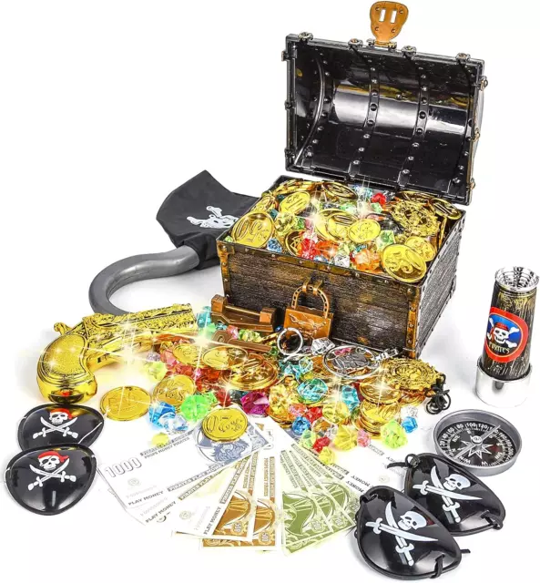 Scatola del tesoro pirata d'oro giocattolo con 50 pz monete d'oro pirata Ulikey
