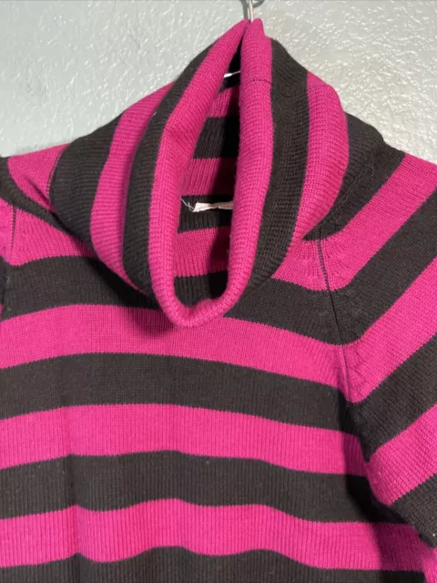 Jones New York Women's Pullover Turtle Neck Sweater, Magenta/Black Stripe, Small 2