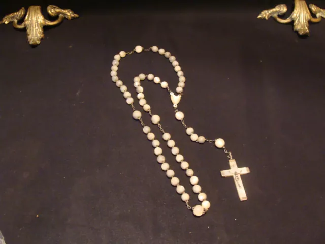 Ancien chapelet en nacre gravée et argent 19ème