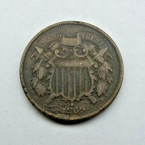 1869 US TWO 2 Cent Shield Piece  - In God We Trust Motto  - C791