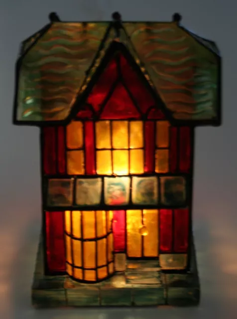 Vintage Stained Glass House Lamp, Nightlight