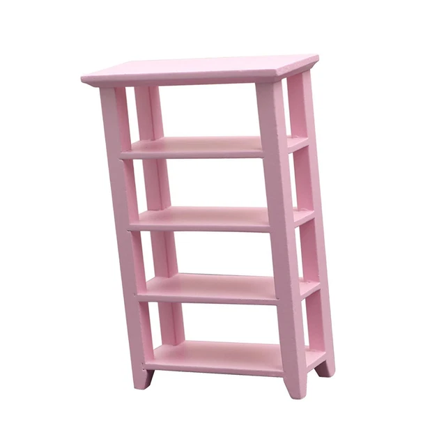 Mini Dollhouse Display Shelf Kitchen Home Life Scene Furniture Ornaments Pink