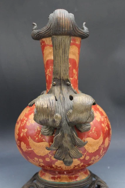 Vintage Wong Lee 1895 Bronze & Porzellan Griff Vase oder Urne Blumendekorationen 3