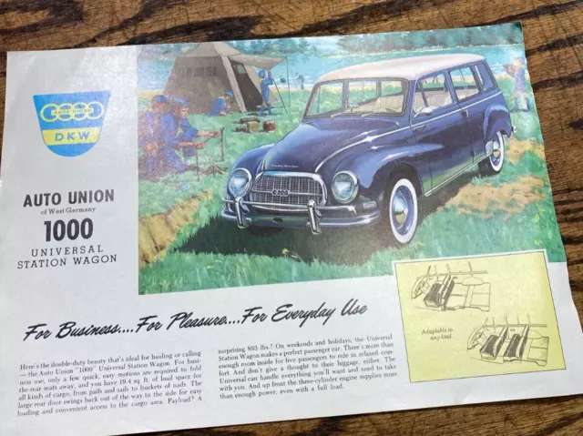 Vintage DKW 1000 Station Wagon Car Dealer Showroom Sales Brochure ~ Auto Union