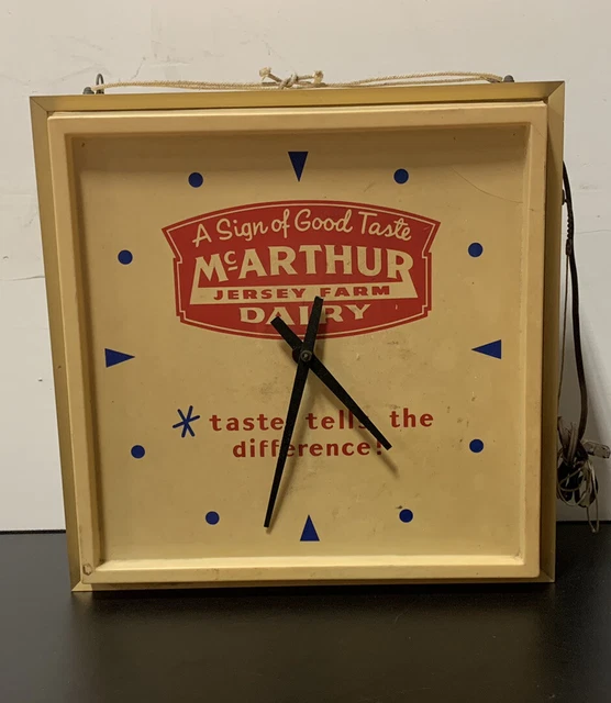 Vintage McArthur Jersey Farm Dairy Advertising Electric Wall Clock Sign Rare 60s