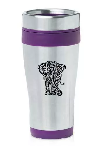 Stainless Steel Insulated 16oz Travel Mug Coffee Cup Tribal Elephant