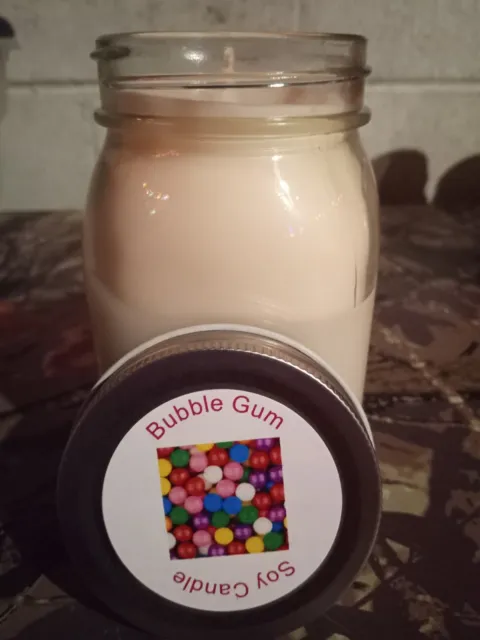 Bubble Gum  | Strong Scented | Soy Candle | 16 oz. jar | Homemade