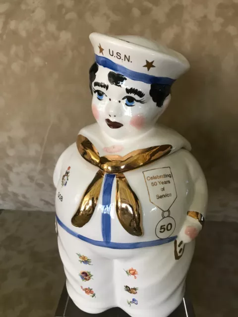 SHAWNEE POTTERY USN SAILOR BOY GOB - Gold Trim - Cookie Jar - RARE - WW2 VGC