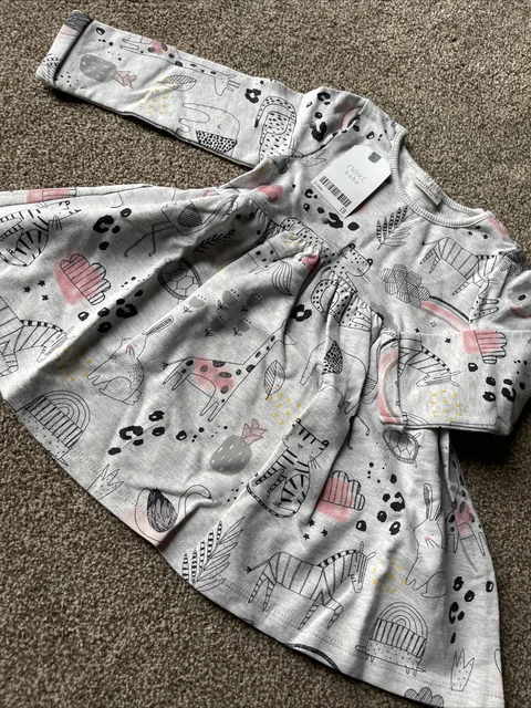 Next Baby Girls Grey Jersery Tunic Dress 9-12 Months Animals Print