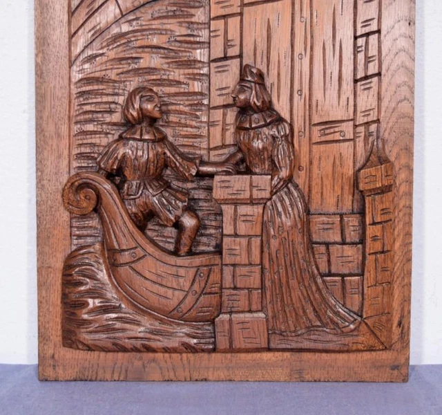 *Large French Antique Deeply Carved Panel Solid Oak with Man and Woman 6
