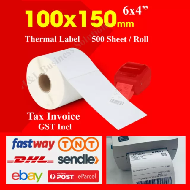 Thermal Direct Label Roll 4x6 150 x 100mm 500 Lab Shipping Courier eParcel Zebra