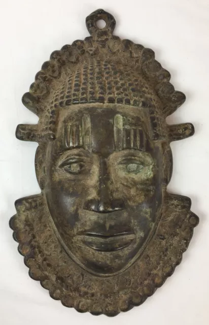 Westafrika Bronzerelief Wandrelief Kopf aus Benin oder Nigeria 19x30,5 cm