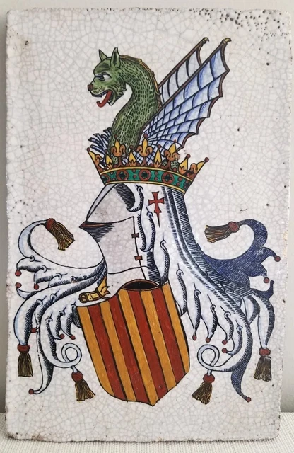Antique Large Architectural Wall Art Tile Aragon Valencian Coat of Arms Crest