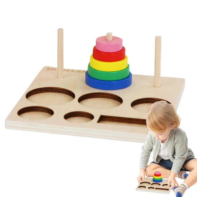 Wooden Hanoi Rainbow Tower Puzzle Kids Toys Pyramid Nesting Stacking Toy