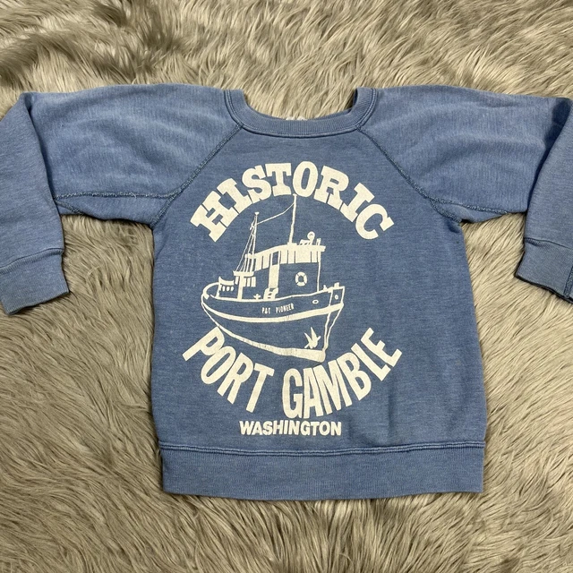 Vintage 60s CHILDRENS Blue White Port Gamble WA Sweater