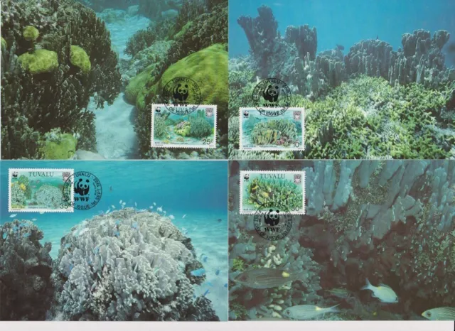 Tuvalu 1992 Maximum Karten MiNr. 638-641 WWF  Blaue Koralle