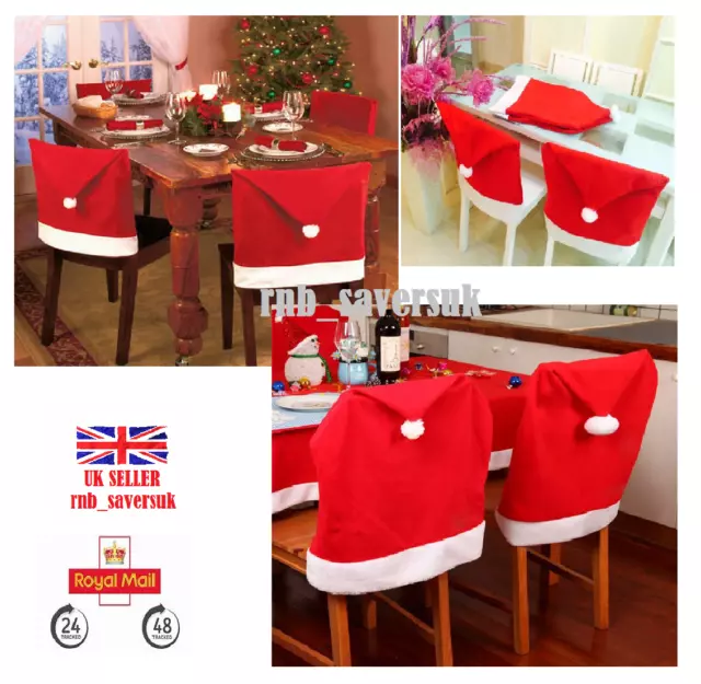 Christmas Theme Santa Red Colour Chair Snowflake Pom Short Back Fabric Covers Fe