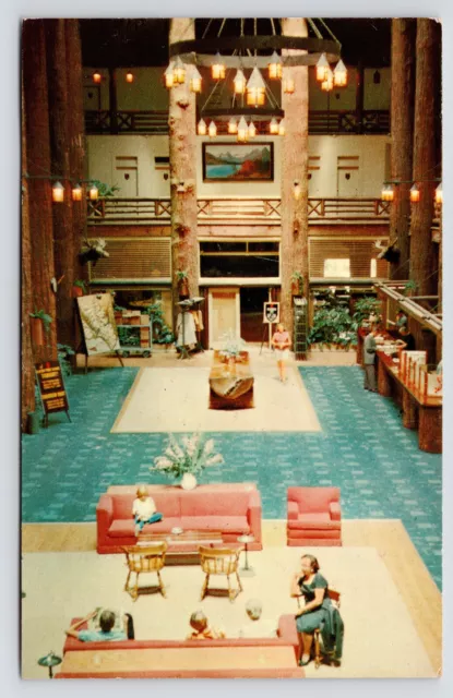 c1960s~Glacier National Park Lodge~Douglas Fir Lobby~Montana MT~Vtg Postcard