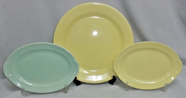 3 Pcs LURAY PASTELS 14" Chop Plate And 2 Oval 12" Platters Yellow Green