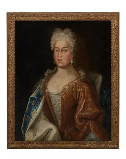 Antique 18th Century French Portrait Oil Painting of French Noble Woman, Framed