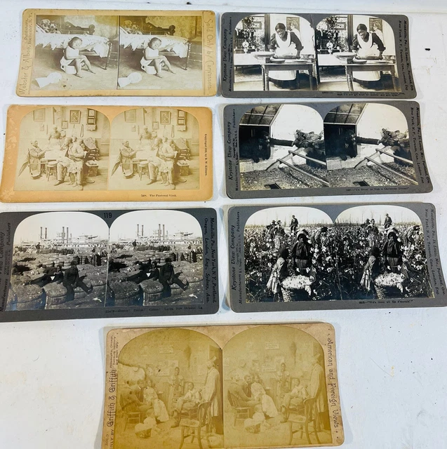 lots of seven antique African-American black americana stereo view cards