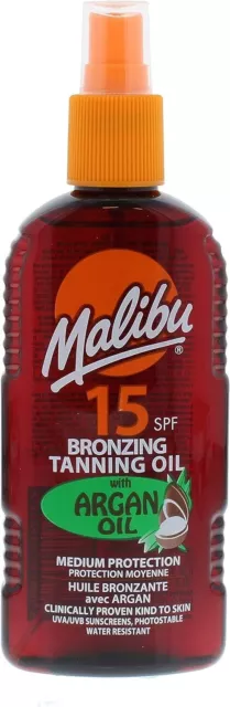 Malibu Sun SPF 15 Bronzing Tanning Argan Oil Spray with Medium Protection, Water