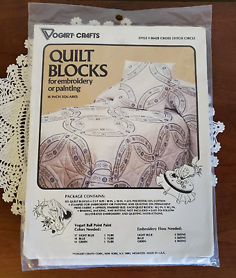 Seis bloques de edredones Vogart Crafts 18x18 - círculo de punto de cruz #8642B NUEVO Y SIN ABRIR