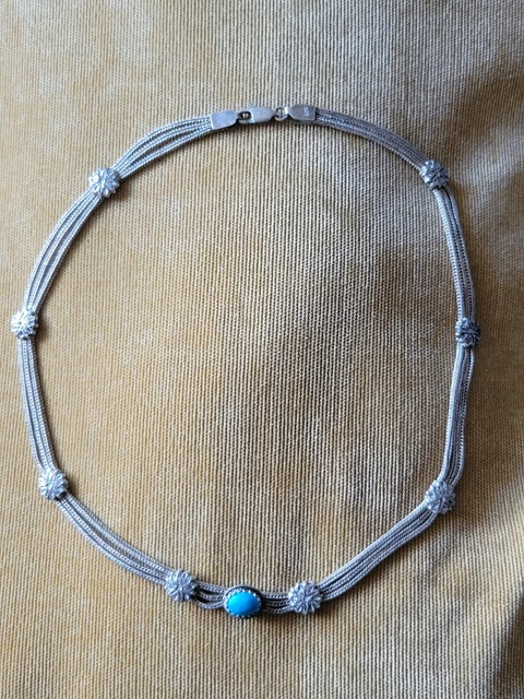 Collier Sautoir Chaîne Vénitienne En Argent Massif Avec Lapis Lazuli - Bijou Vintage #AJ6 - Occasion