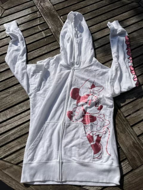 Disney Minnie Mouse Zip Up Hoodie Medium 7/9 Womens Junior Sparkle White