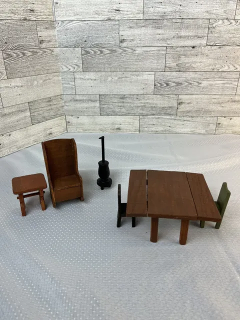 Vintage Miniature Wood Dollhouse Furniture Lot