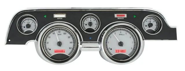 Dakota Digital 67 68 Ford Mustang Analog Gauge System Silver Red VHX-67F-MUS-S-R