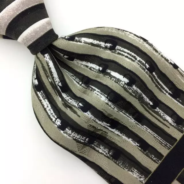 Monterey County by the Sea Tie Black Gray White Silk Necktie Stripes Deco #I22