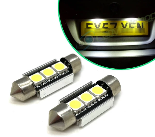 2 Bombillas LED Canbus Para Matrícula - Tipo Festón 36mm, Blanco Xenón - 3 SMD - Sin Errores En El Cuadro