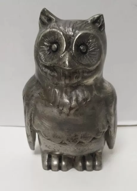 Ancienne boite zoomorphe sculpture hibou chouette etain de la Fontaine PARIS