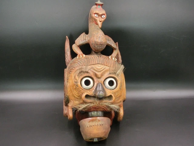 Japanese Vintage Wooden Mask RAN-RYU-OH Kagura Mask TENGU Mask God of arts