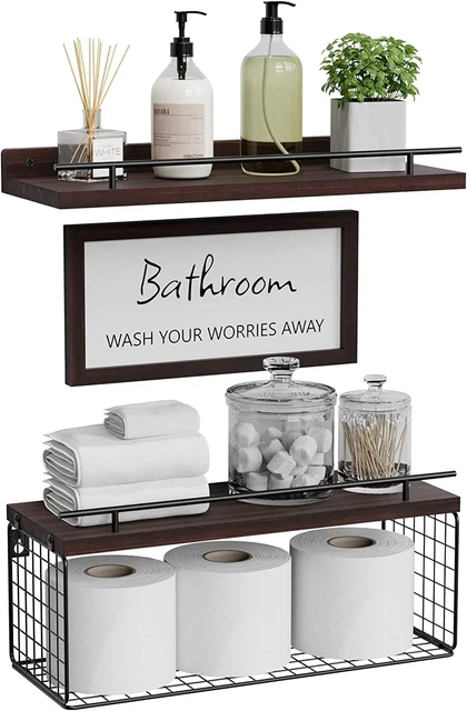 Bathroom Décor Sets, Floating Shelves with Bathroom Wall Décor Sign, Wood Bathro