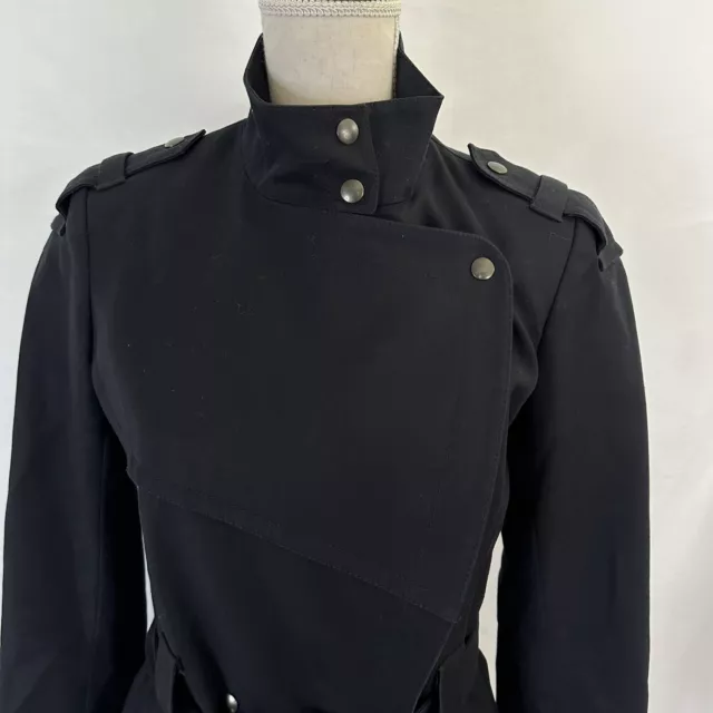 Reiss Black Dylan Military Trench Coat Womens SMALL Belt 3