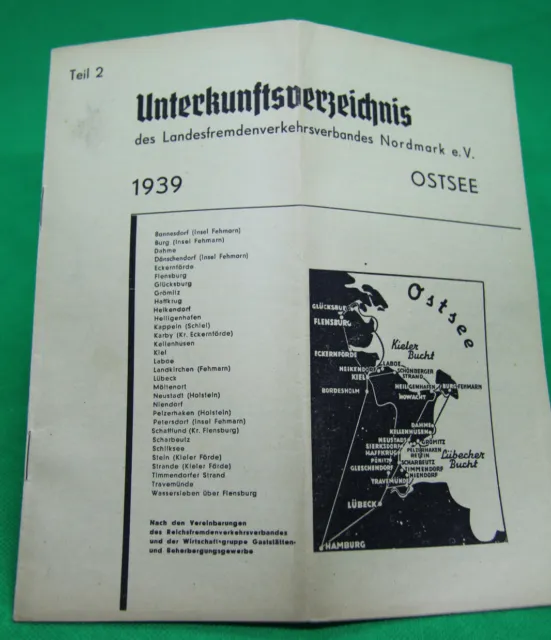 Werbe-Prospekt Unterkunftsverzeichnis Nordmark Ostsee 1939 / Ostseebad Hotel