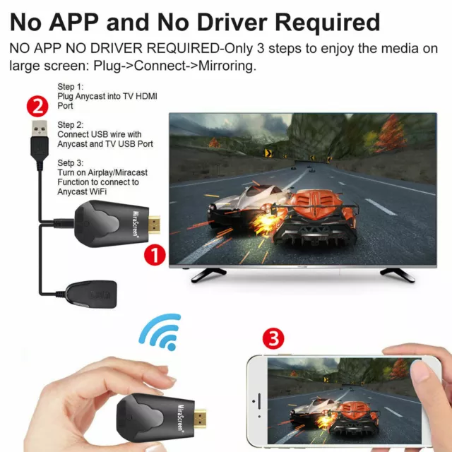 adaptateur dongle affichage wifi sans fil 1080p hdmi miracast dlna airplay tv 2