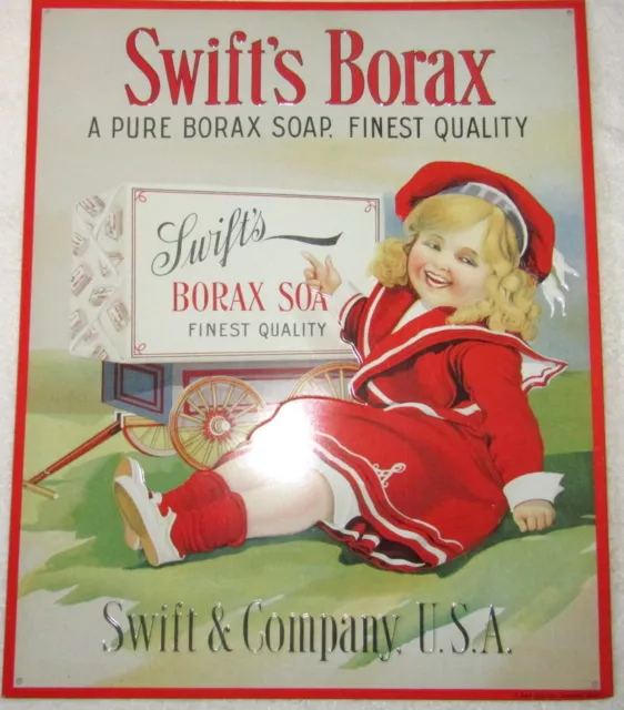 Swifts Borax Vintage Metal Sign Reproduction.  Measures 15 1/2" X 12 1/2".