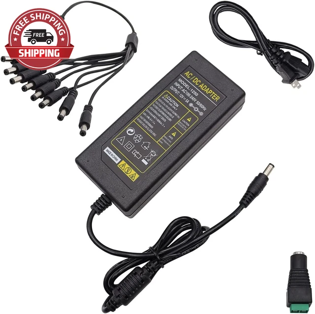 Mxuteuk AC 100-240V to DC 12V 5A Power Adapter 8-Way Power Splitter Cable with F