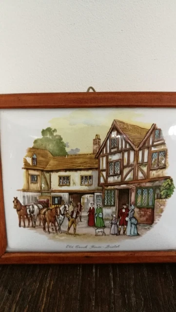 Ancien Dessous De Plat Vintage France - Carreau Céramique à Scène Japonaise, Cadre Bois