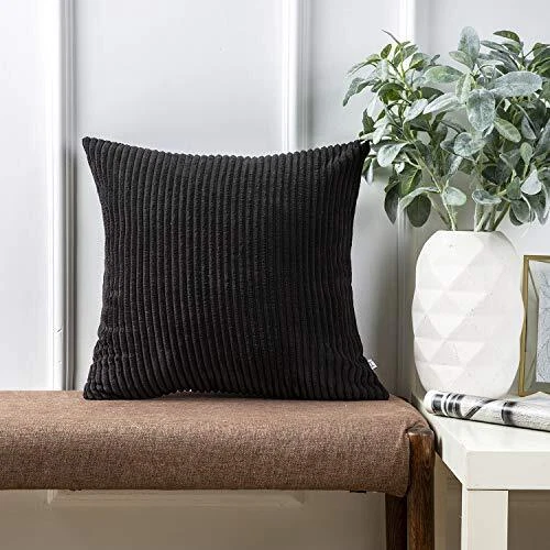 Ashler Corduroy Soft Velvet Striped Solid Square Throw Pillow Cover Cushion Case