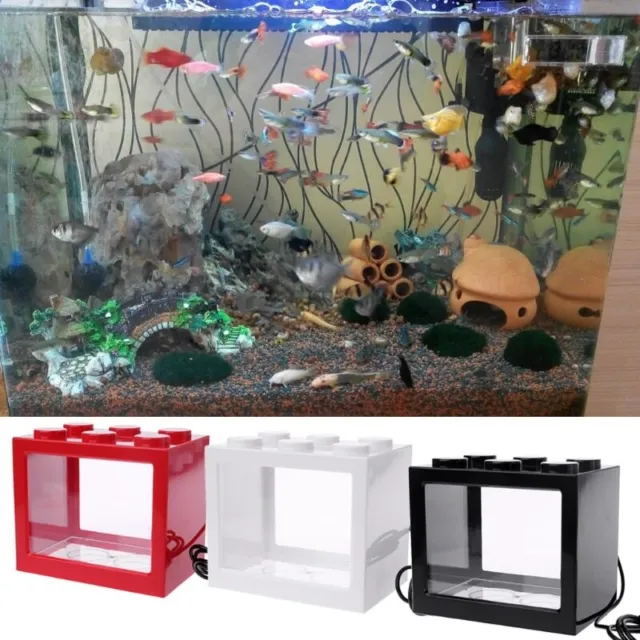 USB Mini Aquarium Fish Tank with LED Lamp Light Betta Fish Fighting Cylinder 3